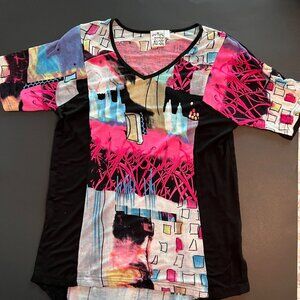 Parsley & Sage Ladies Half Sleeve Pre-owned Abstract Print Knit Top Size Small